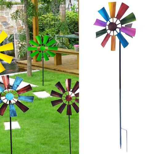 Moinho de vento decorativo de 71 cm (28 polegadas) com estaca de metal para jardim, quintal e pátio. Colorido. 2