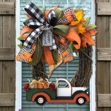 Guirlanda vintage rústica de caminhão de abóbora, decoração de outono para varanda ou porta de entrada, decoração de Ação de Graças e