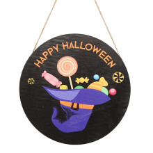 Crochtar Lascaine Mhór XIUH! Comhartha Doras Cailleach Oíche Shamhna Adhmaid, Ag luí le Maisiúcháin Oíche Shamhna, Plaic Trick or Treat, Fleasc