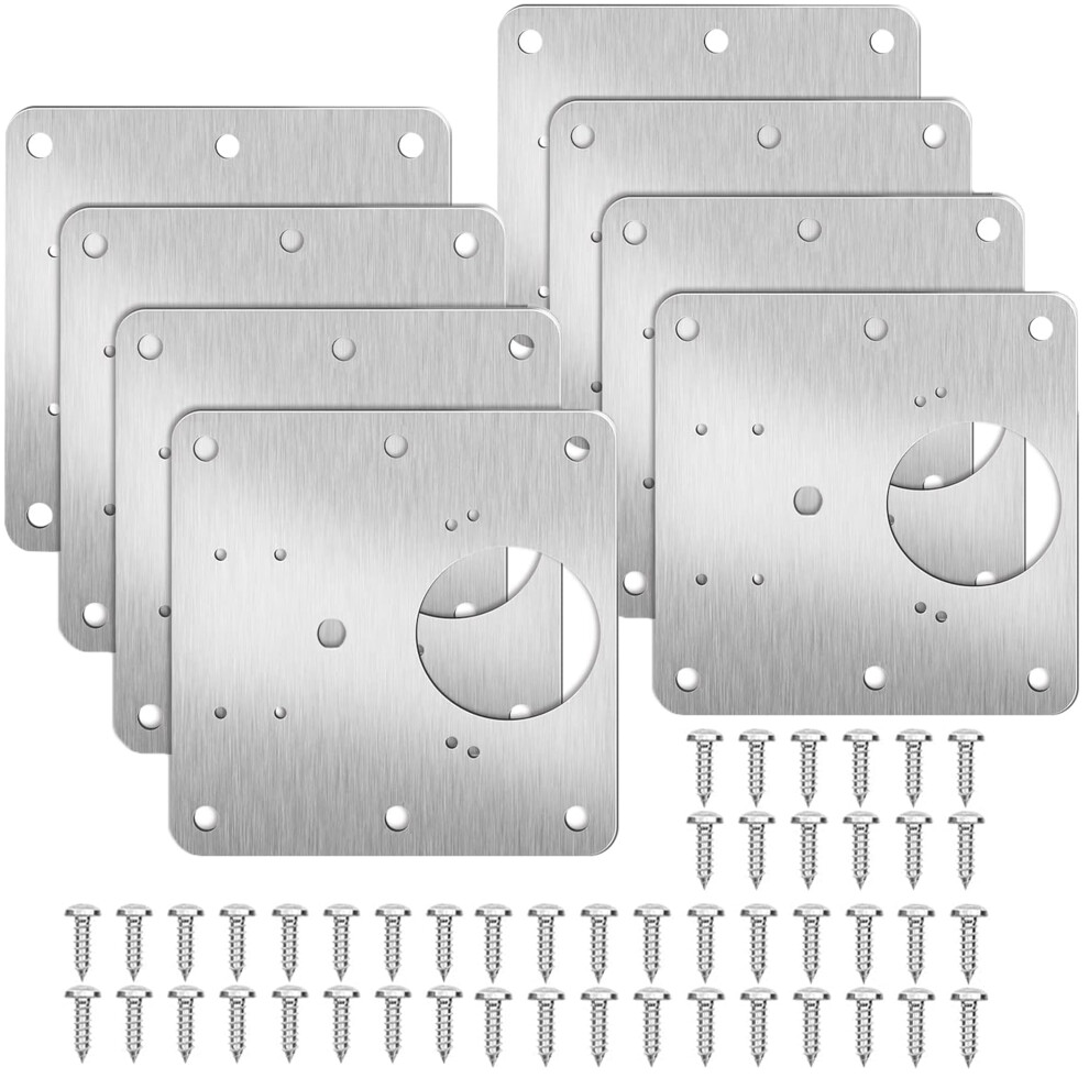 8Pcs Hinge Repair Plate, Cabinet Hinge Repair Plate With Holes, Stainless Steel Brackets With Customized Screws For Kitchen Cupboard Door Wardrobe Wo 96197806