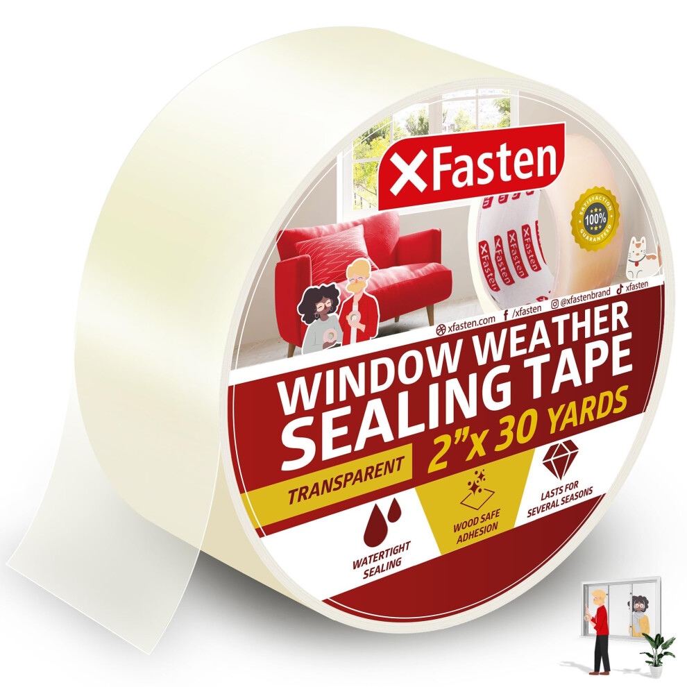 Xfasten Transparent Window Weather Sealing Tape, 2-Inch X 30 Yards (50.8Mm X 27.43M), Clear Window Draft Isolation Sealing Film Tape, No Residue 33086255