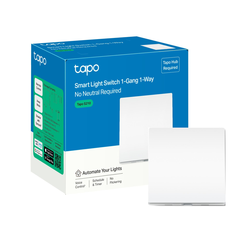 Tapo S210 Smart Light Switch 1 Gang 1 Way, Remote Control Smart Switch, Voice Control, Away Mode, No Neutral Needed, Battery Included, Alexa Light Sw 53012098