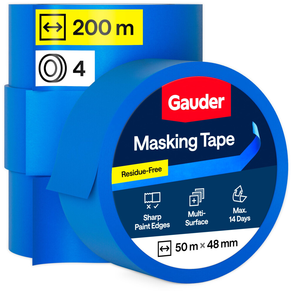 Gauder Masking Tape For Painting - Painter's Tape For Precise Edges - Professional Solution For Decorating, Renovating And Diy Projects (4 Rolls - 48 93805896