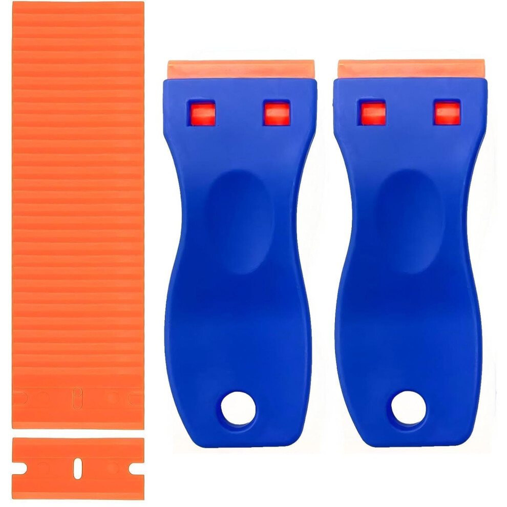 Vayfoni 2Pcs Plastic Scraper Tool Non-Scratch With 20Pcs Blades Â Multi-Purpose Glass Scraper For Removing Stickers Labels Decals Caulk Paint Residu