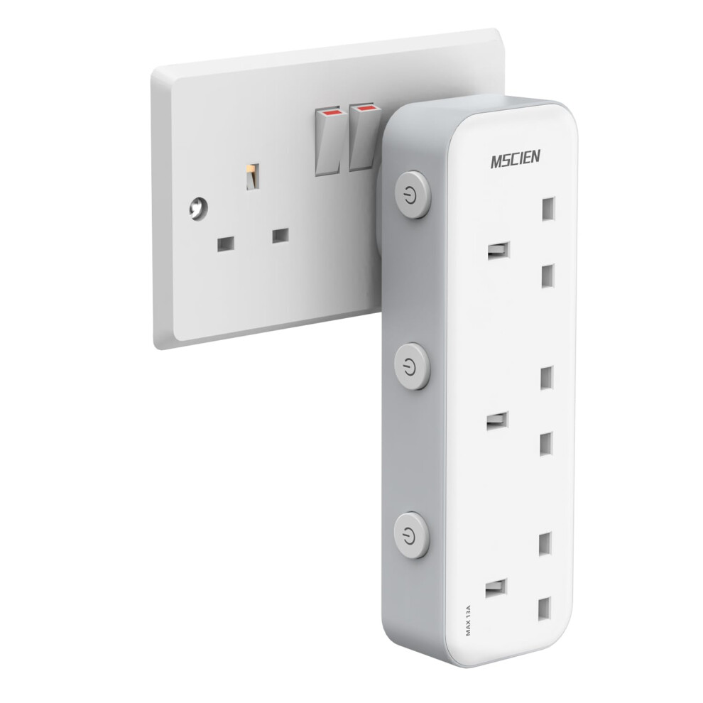 Mscien Plug Adaptor 3 Gang With Led Light, Individually Switched Plug Adaptor Uk, Multi Plug White Wall Socket Extension Power Extender Adapto