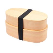 stuk Japanse, dubbellaagse houten bento-box met deksel voor school, kantoor en picknick.