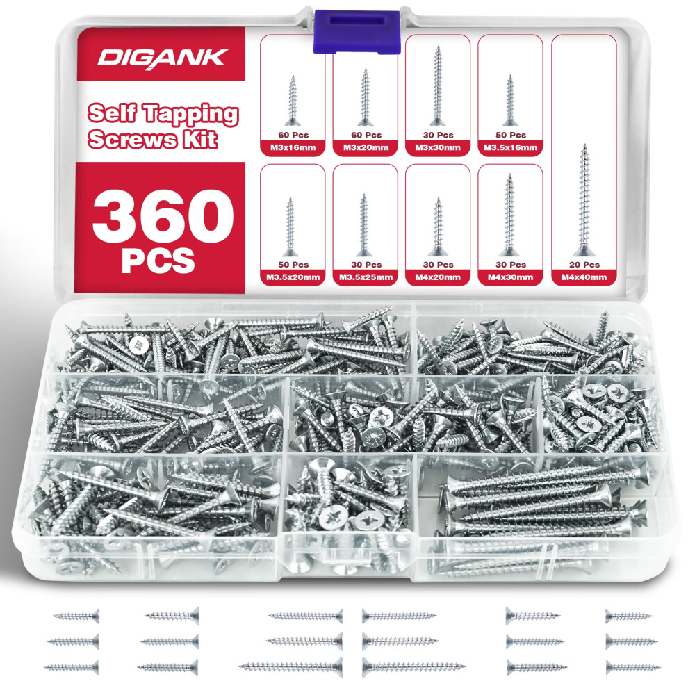 Wood Screws Kit,360Pcs Self Tapping M3,M3.5,M4 Screws Assortment, Ideal For Diy,Furniture Assembly, And Repairs. Durable, And Perfect For Various Woo 41019337