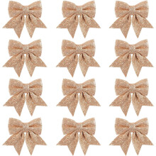 LINLIN 12 stk. julesløjfer, sølvkranse, små juletræssløjfer, pailletbutterfly, julepynt til hjemmefest, 13 cm