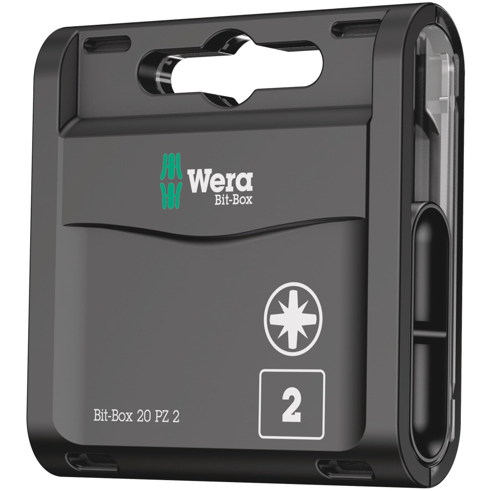 Wera Bit-Box 20 H Pz2 Extra Hard Bits For Drill/Drivers, 25Mm, 20Pc Pack, 05057760001 Black