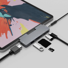 Hub USB C 7 in 1 compatibile con iPad, MacBook Pro, Air M1 (2018-2021), con uscite HDMI 4K, USB 3.0, slot SD/Micro SD, jack audio e ricarica da 60 W.