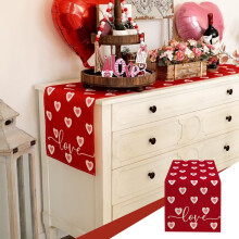 Runner da tavola per San Valentino, 33x183 cm, morbidissimo e romantico, con motivo a cuori, ideale per matrimoni, feste, decorazioni per la casa e