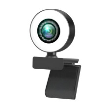 Full HD1080P streaming webkamera állítható gyűrűs fénnyel, mikrofonokkal és autofókusszal, kompatibilis a Zoom, Skype, Teams és gamer