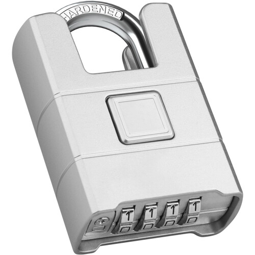 Weatherproof Combination Padlock 54mm AntiCut Heavy Duty Lock with Hidden 4Digit Code and One Button Unlock – Silver