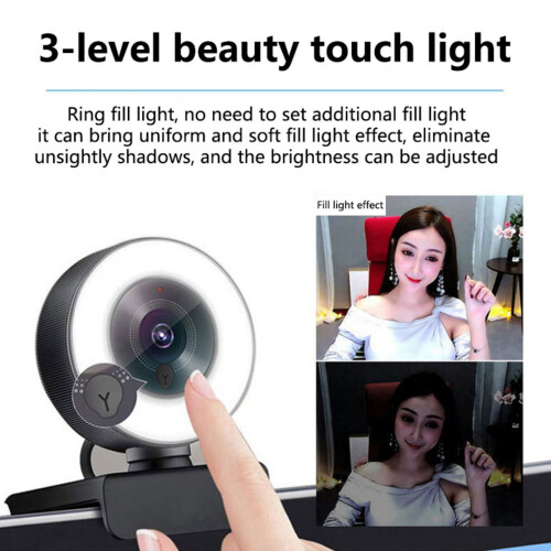 Webcam in streaming 1080P con luce ad anello, webcam HD con zoom digitale e autofocus per computer, PC, laptop e Mac. 2