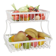 2-stöckiger Obstkorb mit 2 Bananenhaltern, abnehmbarer Metallschüssel für die Küchenarbeitsplatte, großes Fassungsvermögen für Obst und Gemüse