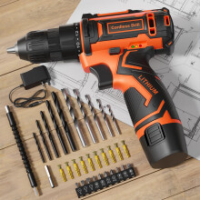 Cordless Drill, 12V Electric Screwdrivers Cordless, Rechargeable Power Mini Combi Drill and Screwdriver Set, 3/8" Keyless Chuck, 42Pcs Accessories, 2