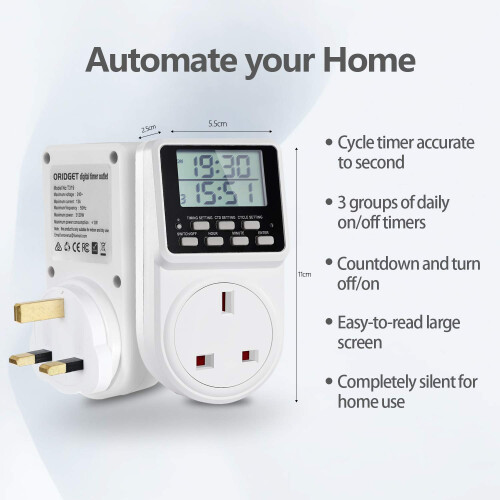 ORIDGET 24 Hour Digital Electric Timer Plug Socket 1