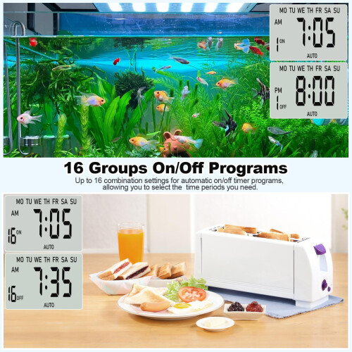 Digital Timer Plug Socket UK, 24h-Week Socket Timer Switch With 16 On-Off Programme LCD Display, Electric Light Switch Repeat Cycle Programmable Plug 2