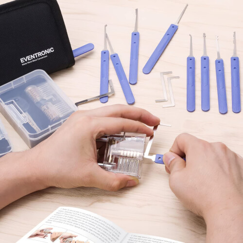 Lock Pick Set, Eventronic 17-Piece Lock Picking Tools with 2 Clear Practice and Training Locks for Lockpicking, Extractor Tool for Beginner and Pro L 1