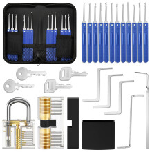 Lock Pick Set, Eventronic 17-Piece Lock Picking Tools with 2 Clear Practice and Training Locks for Lockpicking, Extractor Tool for Beginner and Pro L