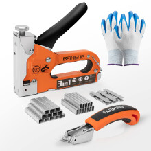 Staple Gun, BeiHeng 3 in 1 Staple Nail Steel Gun with 3000 Staples, Staple Remover, Gloves, Manual Brad Nailer Power Adjustment Stapler Gun for Wood,
