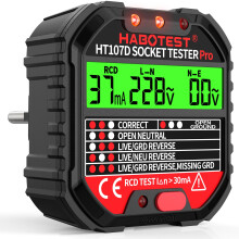 Socket Tester RCD Plug Outlet Tester Non-UK Electrical Receptacle Detector with LCD Display, 90-250V Power Socket Automatic Electric Circuit Polarity