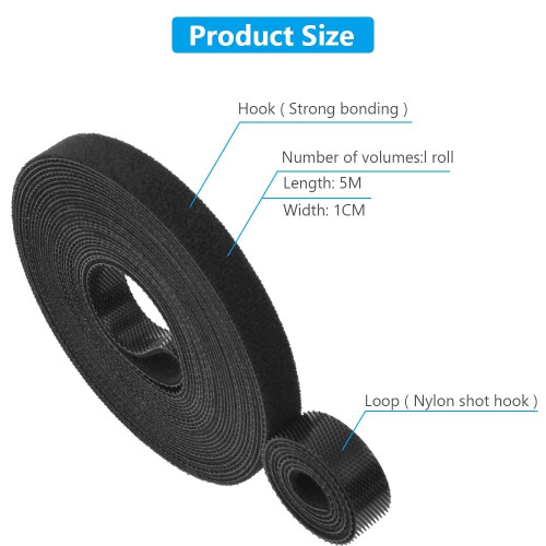 URAQT Fastening Tape Hook and Loop Cable Ties, 10m 1