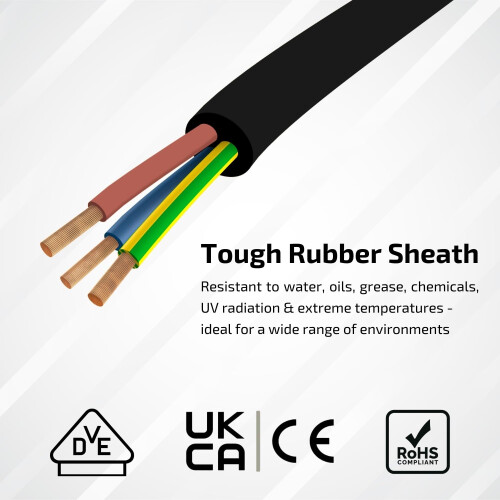 Heavy Duty Flexible Rubber Power Cable, 3 Core, 1. 1
