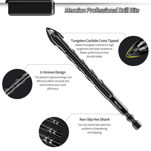 Meccion Tile Drill Bit 10mm x 5Pcs Professional Cr 2