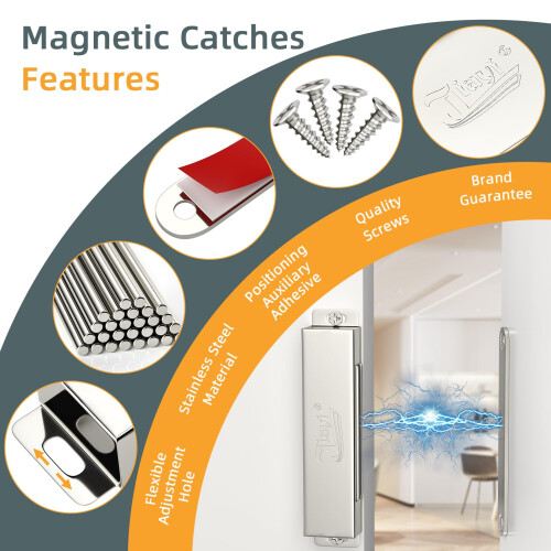 Magnetic Door Catch Jiayi Cupboard Magnet 28KG Pull +40KG Pull (6 Pack - Large-97mm, Silver) 1