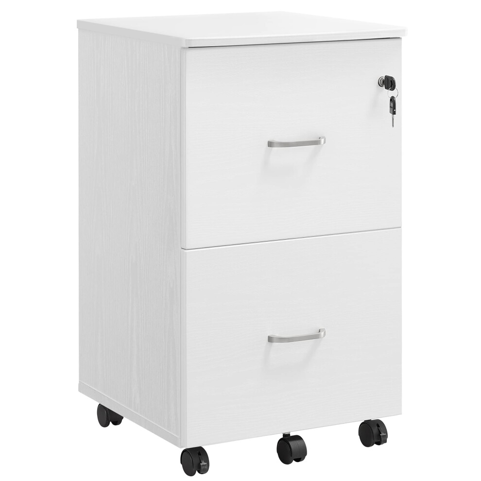 Vasagle 2-Drawer File Cabinet, Locking Filing Cabinet For Home Office, Small Rolling File Cabinet, Printer Stand, A4, Letter-Size Hanging Files, White
