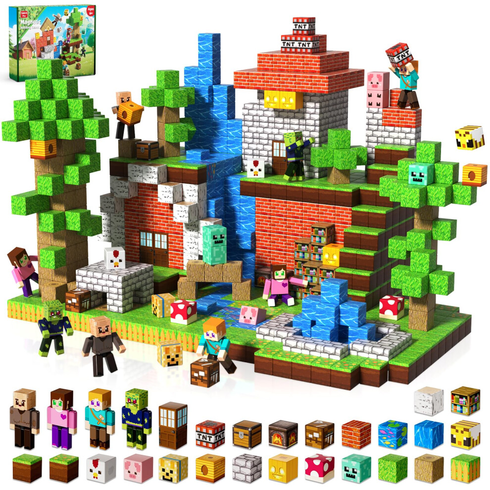 Photos - Construction Toy GraceDuck Magnetic Blocks with 4 Magnetic Figures - Magnets Building Blocks 160pcs, Stacking Tiles STEM Montessori Sensory T