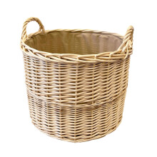 Arthur Cameron Deluxe Circular Wicker Log Basket with Handles & Lining - Large Wicker Storage Basket, Round Log Basket, Round Basket (Medium, Natural
