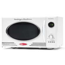 Nostalgia - 800W Retro Countertop Microwave Large 0.9 Cubic Feet 12 Pre-Programmed Cooking Settings Digital Clock Kitchen Appliances White