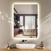 Worshow Bathroom Mirror with LED Lights and Bluetooth, 70?50 cm Wall-Mounted Vanity Mirrors, LED Illuminated Backlit Mirror with Anti-Fog, 3 Colour