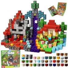 Magnetic Building Blocks Set, 200 Pieces Pixel Style Construction Toys with Character Blocks, 2CM Cubes for Ages 3+, Non-Toxic Educational STEM Toys