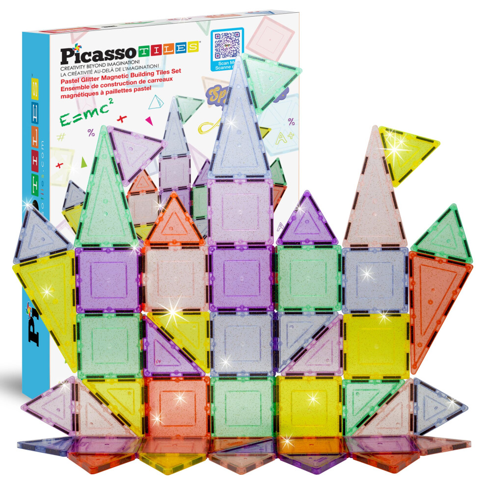 Photos - Construction Toy PicassoTiles 48 Piece Magnetic Blocks Magnet Tiles Magnets Building Blocks Set with Reflective Leaf Flakes