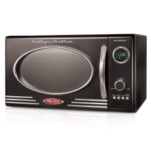 Nostalgia RMO4BK Retro 0.9 Cubic Feet 800 Watt Microwave Attachment 5 Power Levels 12 Cooking Levels LED Display Jet Black