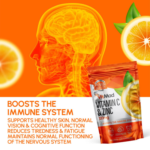 Vitamin C (100mg) and Zinc (20mg) - 120 Tablets - Immune System Support - High Strength 2