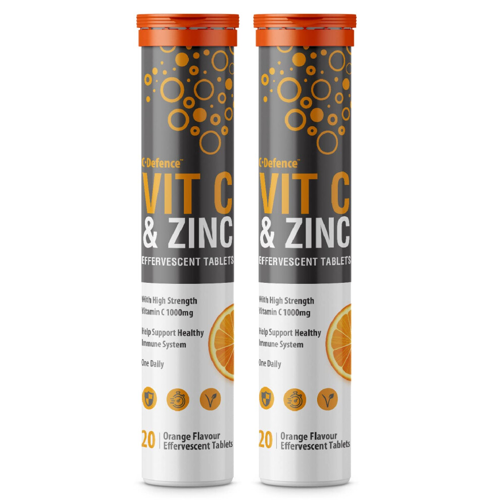 Club Vits Orange Vitamin C 1000Mg & Zinc 15Mg Flavour Effervescent Tablets By (2 Tubes Of 20 Tablets)
