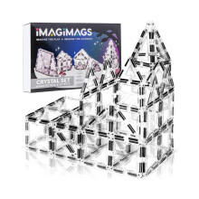 IMAGIMAGS Magnetic Building Tiles, 38 Piece Transparent Clear Crystal Set for Boys Girls Kids, Educational Creative Learning Activity Building Block