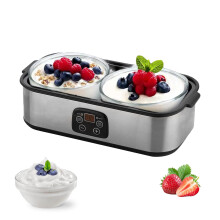 2000ml Yogurt Maker with 2 x 1000ml Glass Jars,LED Display,Automatic Yogurt Maker Machine with Adjustable Time & Temperature Control for Homemade