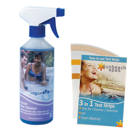 AQUASPARKLE Instant Filter Cleaner 0.5L with 50 Sunbeach Test Strips