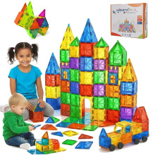 Magnetic Tiles Set 100PCS with 2 Car, Strong Magnetic Tiles for kids Ages 3?8, STEM Educational 3D Construction Toy Compatible with Magna Tiles,