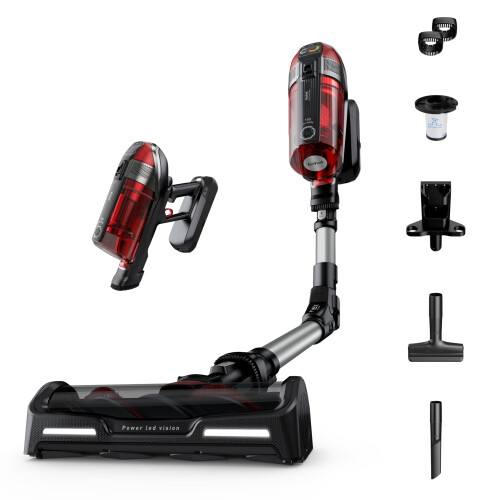 Tefal Cordless Stick Vacuum Cleaner X-Force 12.60 ? 45 min Runtime, Handheld & Flexible Vacuum Cleaner, Car Tool, Red, TY98A1GO