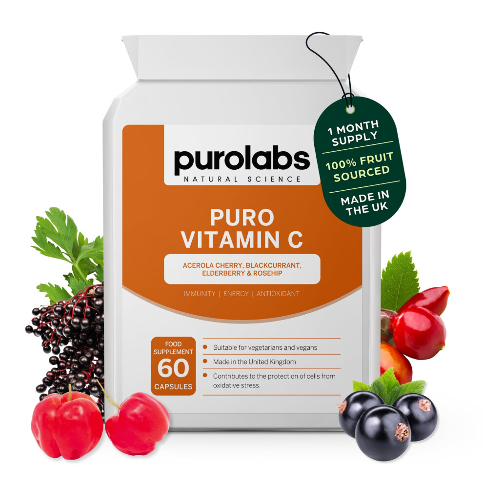 Purolabs Vitamin C Capsules ? Wholefood, High Strength Vitamin C Supplement With Acerola Cherry, Rosehip, Blackcurrant & Elderberry For Immune Support
