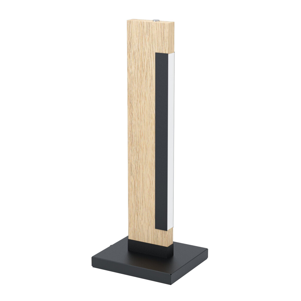 Eglo Dimmable Led Table Lamp Camacho, Bedside Lamp Made Of Steel, Wood And Plastic, Living Room Lamp In Black, Nature, White, Lamp With Touch Dimmer