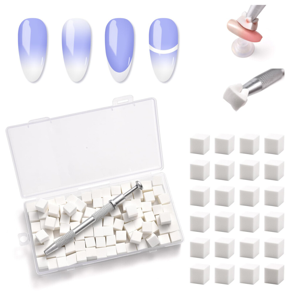 White Ombre Nail Sponge Set With Pen For Precise Gradient Manicure, 100Pcs Soft Foam Nail Art Kit
