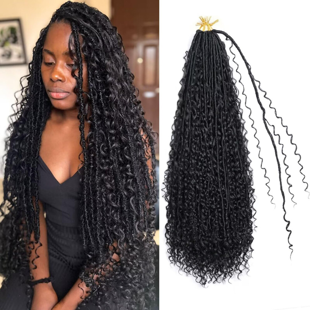 Unisex 30 Inch Goddess Locs Crochet Hair 8 Packs Prelooped Bohemian River Soft Locs With Curly Ends For Women 1B