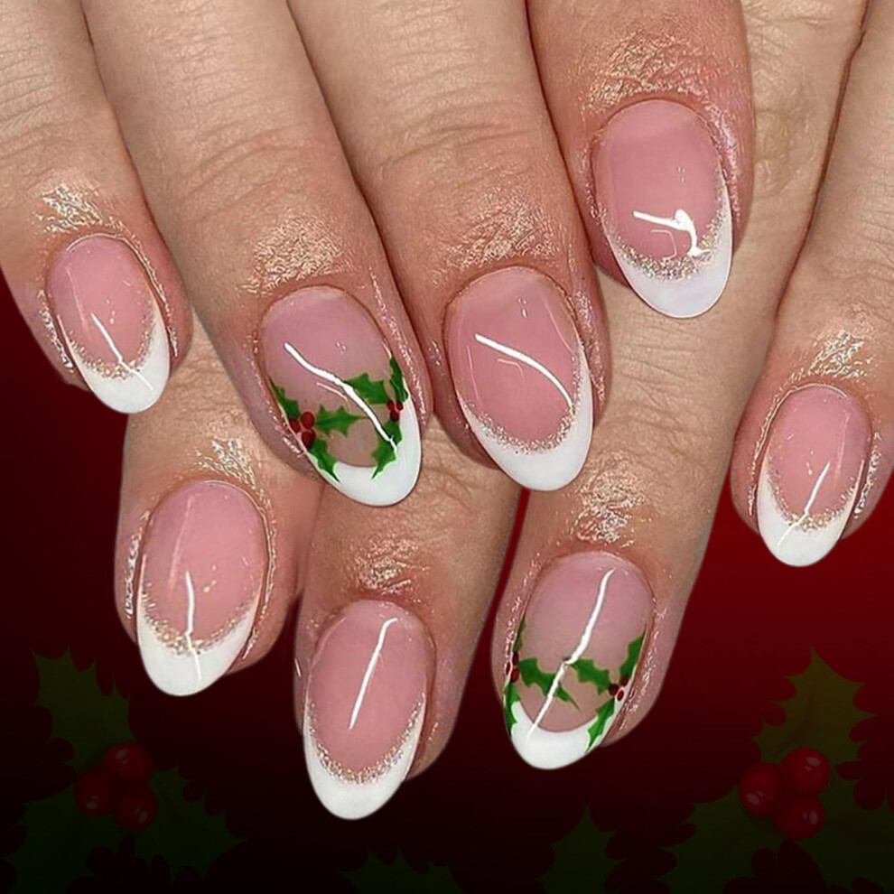 Short Square Nude Press On Nails with Festive Red French Tip for Instant Salon Manicure